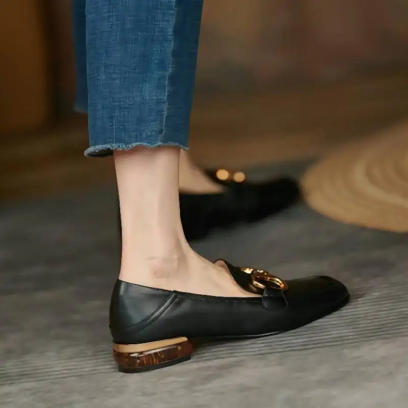 TOPHQWS Retro British Style Low Heels Women Loafers Spring 2022 Luxury Brand Shoes Casual Square Toe Commute Leather Women Heels