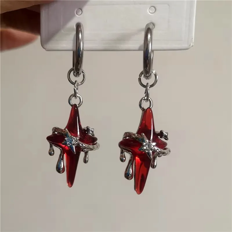 Серьги-кольца имixlot из нержавеющей стали с красной звездой и крестом