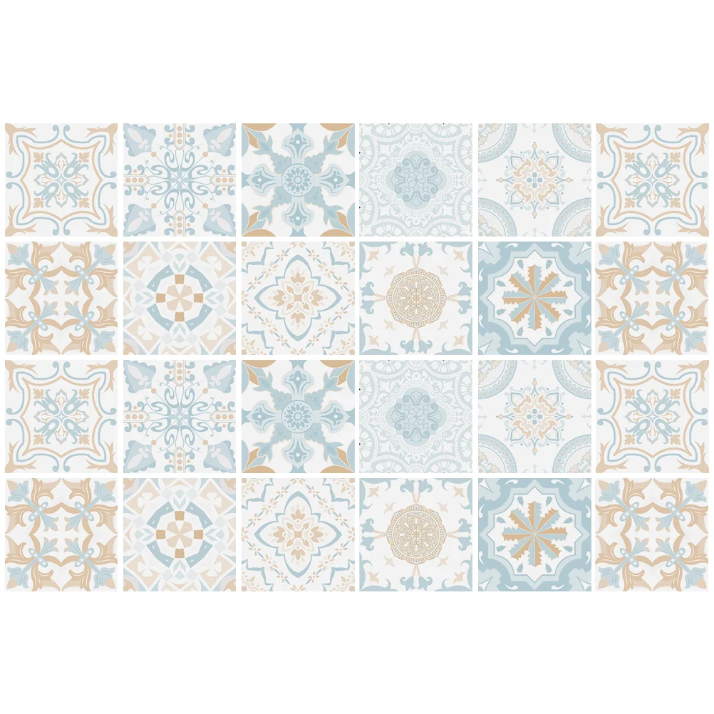 

24pcs Easy to Peel and Stick Tile Stickers Wall Floor Tile Decals Kitchen Tile Decals Vintage Tile Stickers