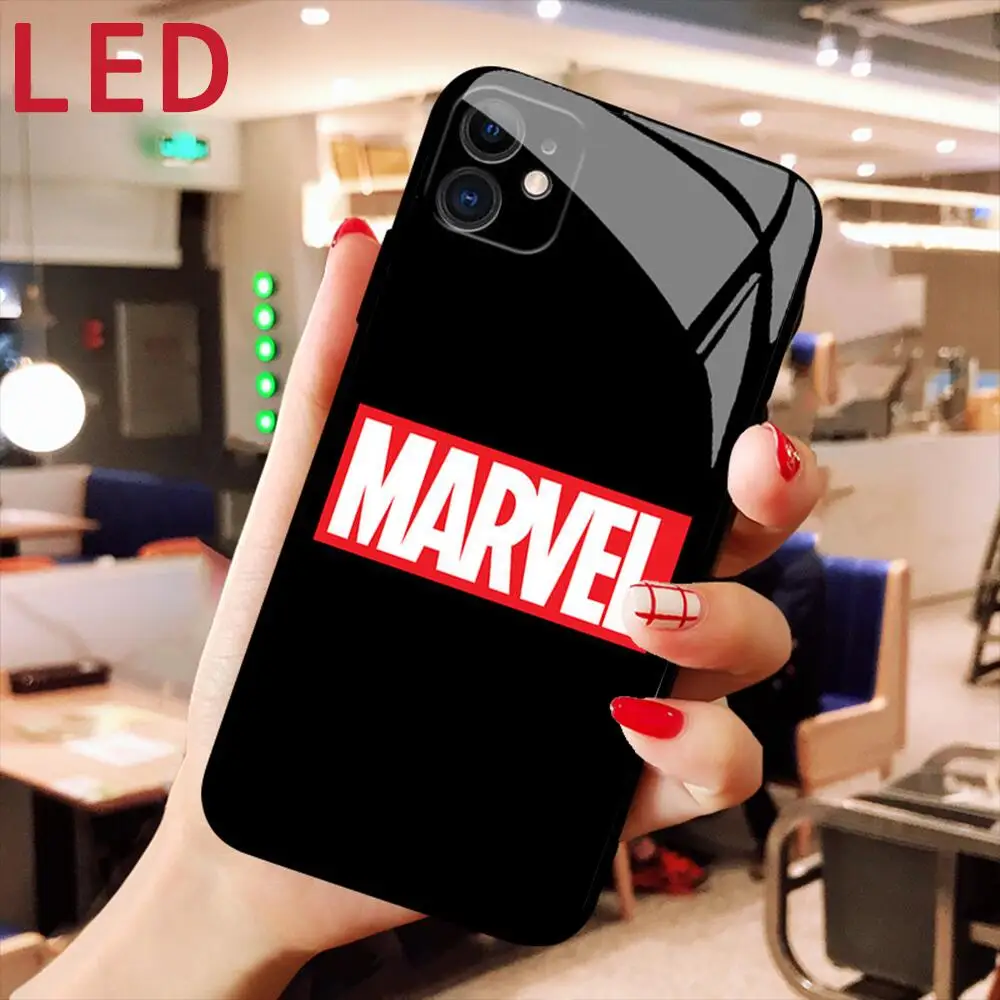 Marvel venom LED Luminous Call Light Flash Luxury Glass phone Case For IPhone 13 12 11 Pro Max Mini X XS  Max 8Plus phone cover