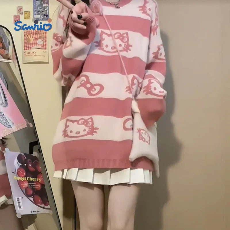 Sanrio Hello Kitty новый свитер женский корейский стиль милый зимний вязаный пуловер Y2k