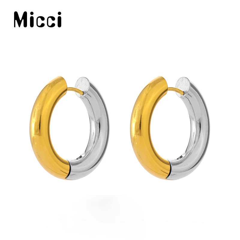 

Unique Gold Stitching Silver Earrings High Quality Stainless Steel Clicker Open Stud Earrings Piercing Jewelry for Men and Women