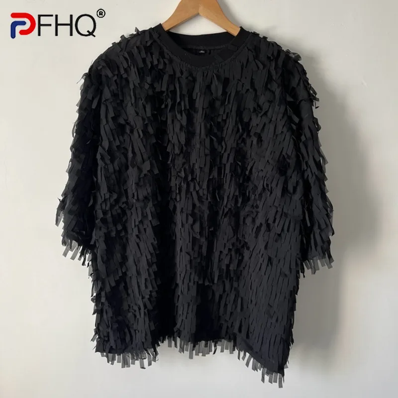 

PFHQ Summer Men's Tide Three-dimensional Chiffon Mop Drape T-shirt Personality Original Darkwear Creativity Leisure Tees 12Z1466