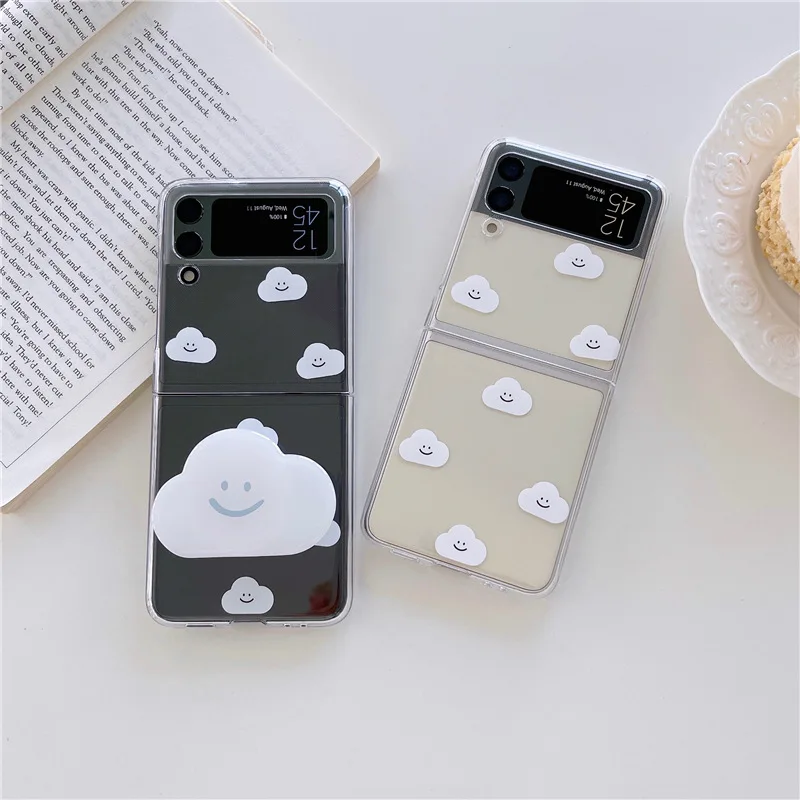

Ins Cute Cartoon White Cloud Phone Stand Case for Samsung Galaxy Z Flip 3 5G Hard PC Back Cover for ZFlip3 Case Protective Shell