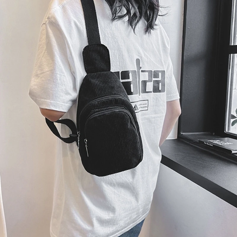 Вельветовая нагрудная сумка на плечо для женщин и девочек дорожная через