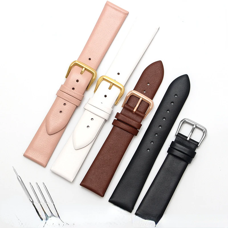 New ultra-thin leather strap fine lines plain top strap calfskin soft waterproof watch accessories for men and women enlarge