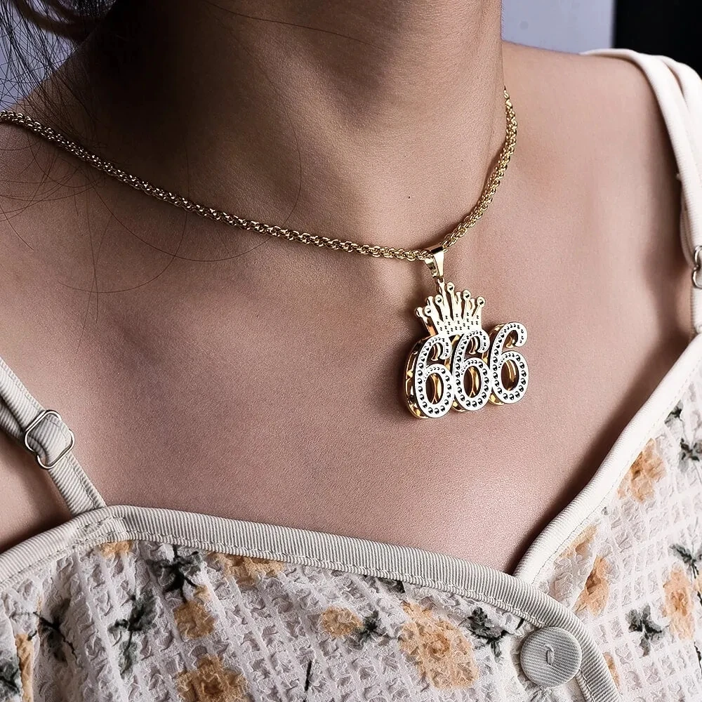 Customized Necklace Double Layer Two Tone 1 To 9 Lucky Number With Crown Personalized Custom Gold Plated Number Necklace Womens