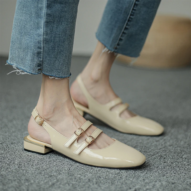 

Comfort Shoes for Women All-Match Square Toe Cross Sandals Straps Block Heels Suit Female Beige Cross-Shoes Mary Jane 2022 Summe