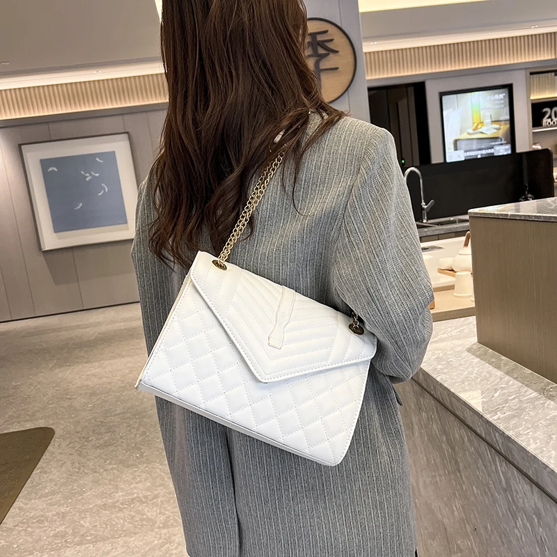 Fashion Women's Bag 2023 Trend Zipper Stripe European And American Flip Horizontal Square Double Chain White Pink Shoulder Bags