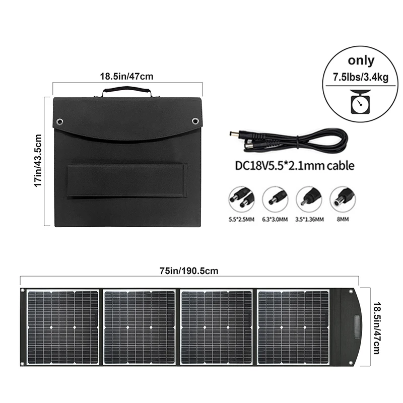 

20V 120W Portable Solar Panel Set Flexible Foldble Solar Panel Charger DC Output PD Type-c QC3.0 For Boats/Out-door Camping