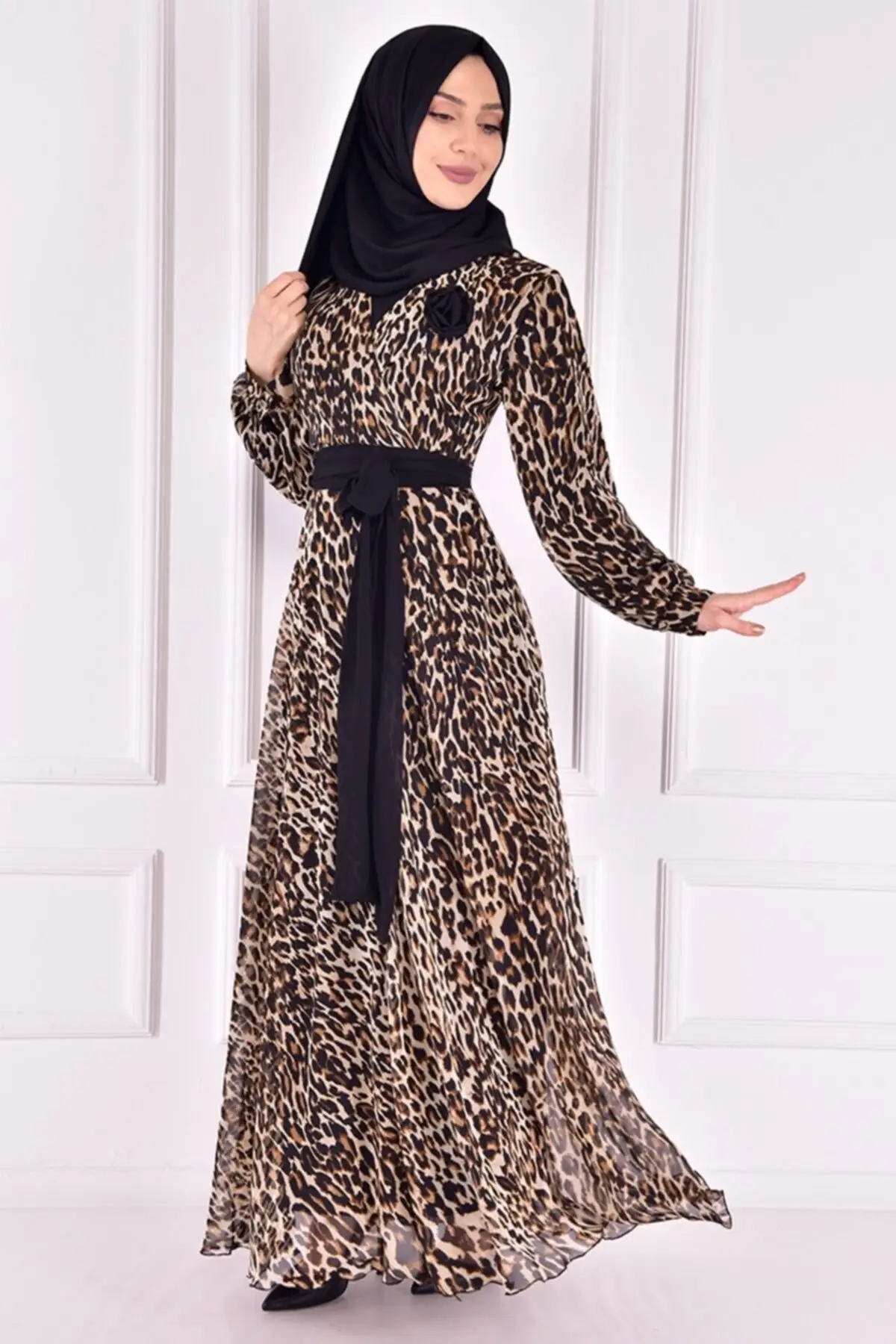 Женское шифоновое платье с леопардовым принтом стильный мусульманский хиджаб