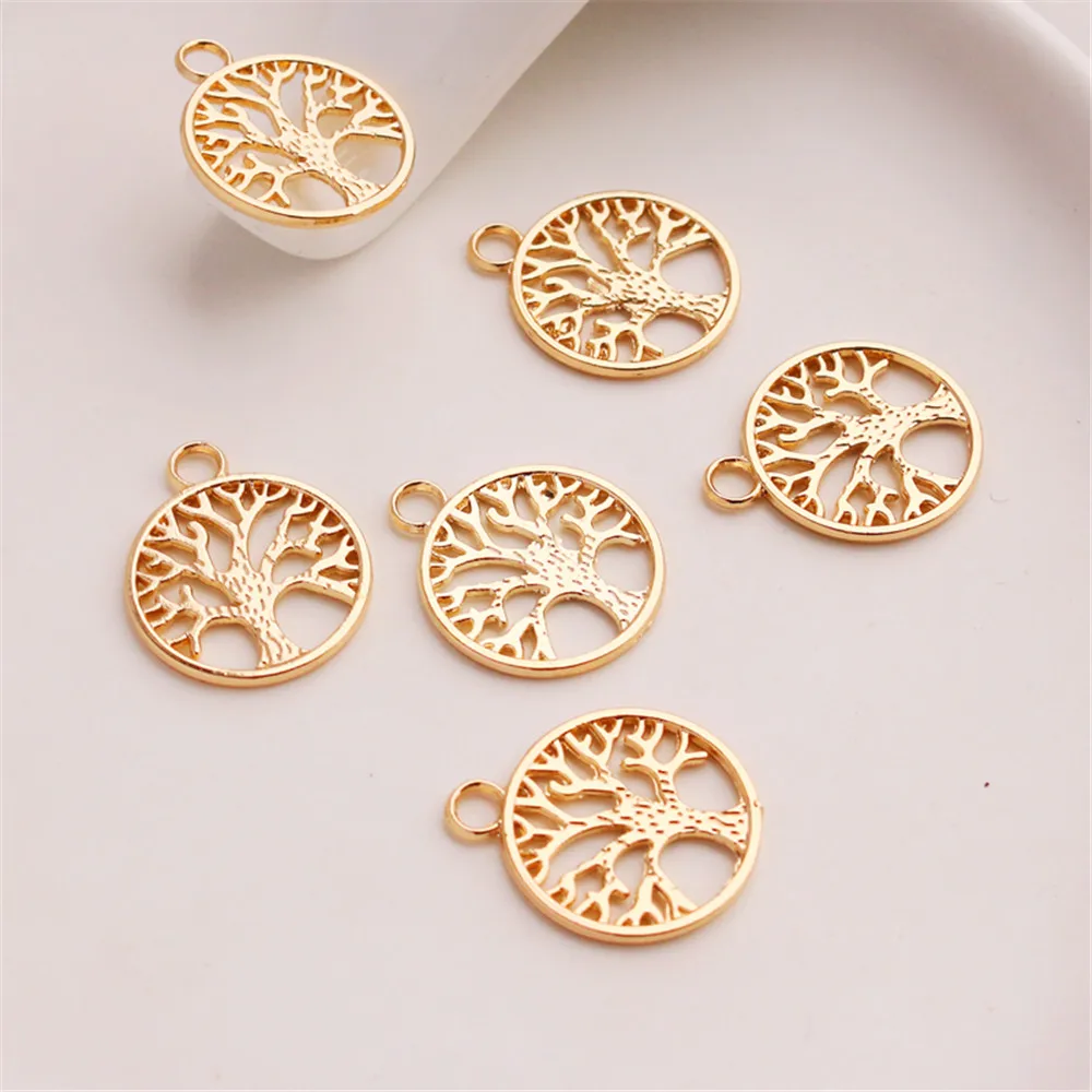 

14K gold wrapped color 20mm Life Tree Round Pendant DIY bracelet Jewelry Bracelet Necklace ear pendant tag
