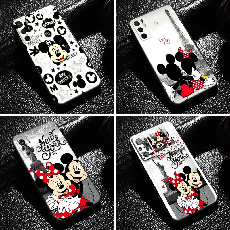 

Cute Cartoon Minnie Mickey Mouse For Xiaomi Redmi Note 10 10S Pro Max Note 10T 5G Phone Case Coque Black Carcasa Liquid Silicon
