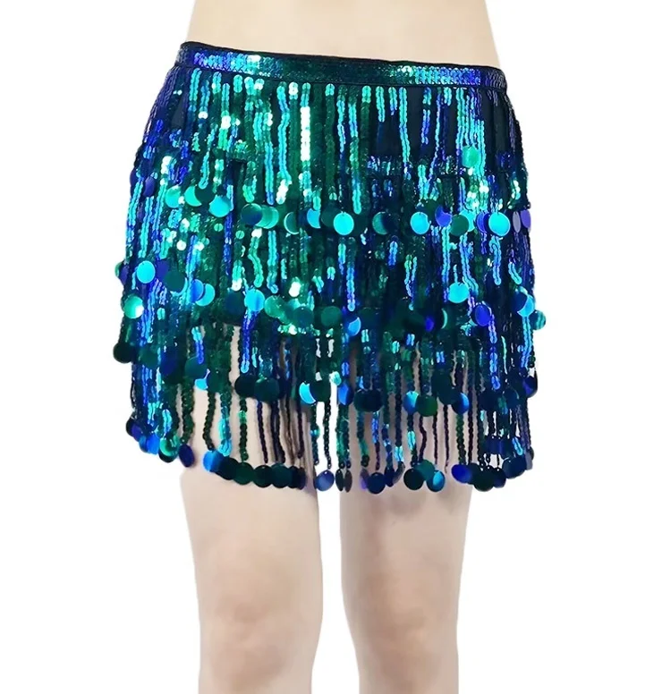

Multi layer sequin fringe belly dance stage performance wear hip scarf