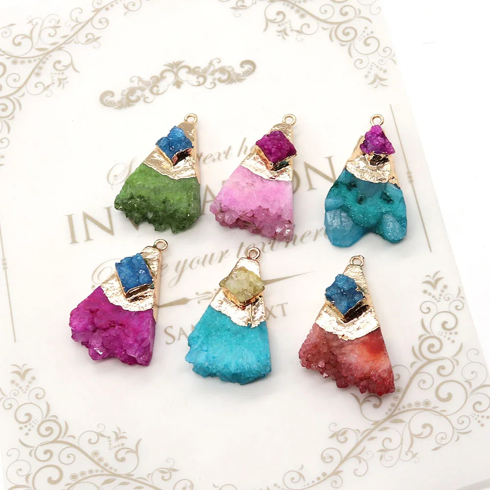 

1 Pc of Natural Stone Pendant, Crystal Stone Healing, Irregular Shape Two-tone Necklace, DIY Women's Jewelry Accessories Making