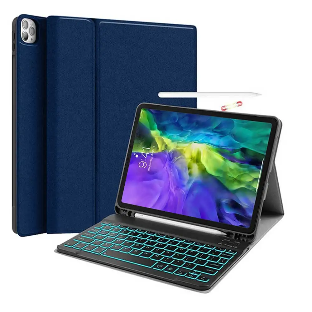 

For iPad Pro 11 2021 Backlit Keyboard Case Pencil Holder PU Leather Stand Cover For iPad Pro 11 2020 2018 Keyboard Tablet Case