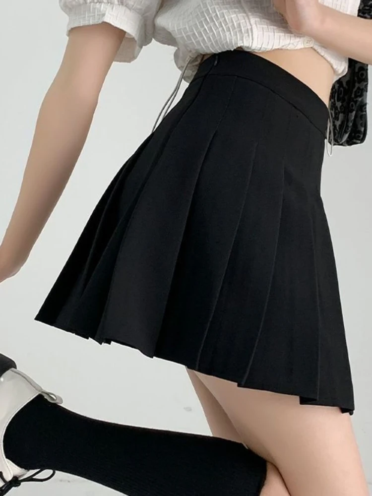 

HOUZHOU Women High Waist Pleated Skirt Summer Casual Preppy Style Mini Skirt A-line Korean Fashion School Uniform Basic Solid
