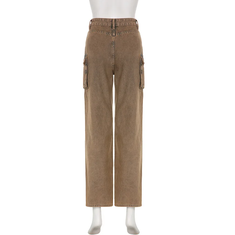 Tie Dye Long Jeans Women's High Waist Spliced Straight Denim Cargo Pants Streetwear Fashion Hip Hop Cowboy Trousers 2023 New