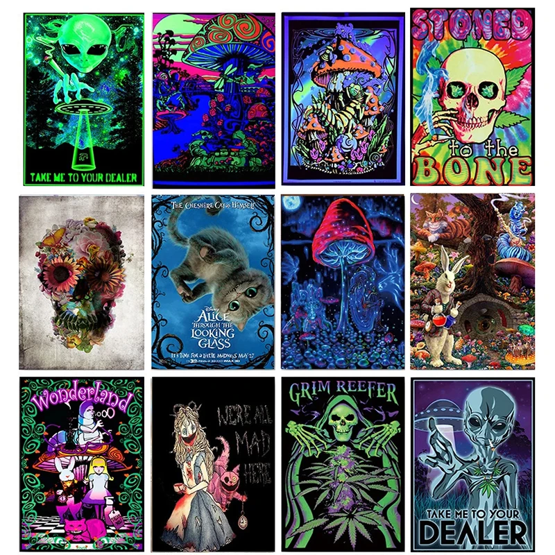 

Alien Canvas Painting Psychedelic Art Abstract Poster HD Print Wall Art Prints Living Room Bedroom Wall Picture Decorative Mural