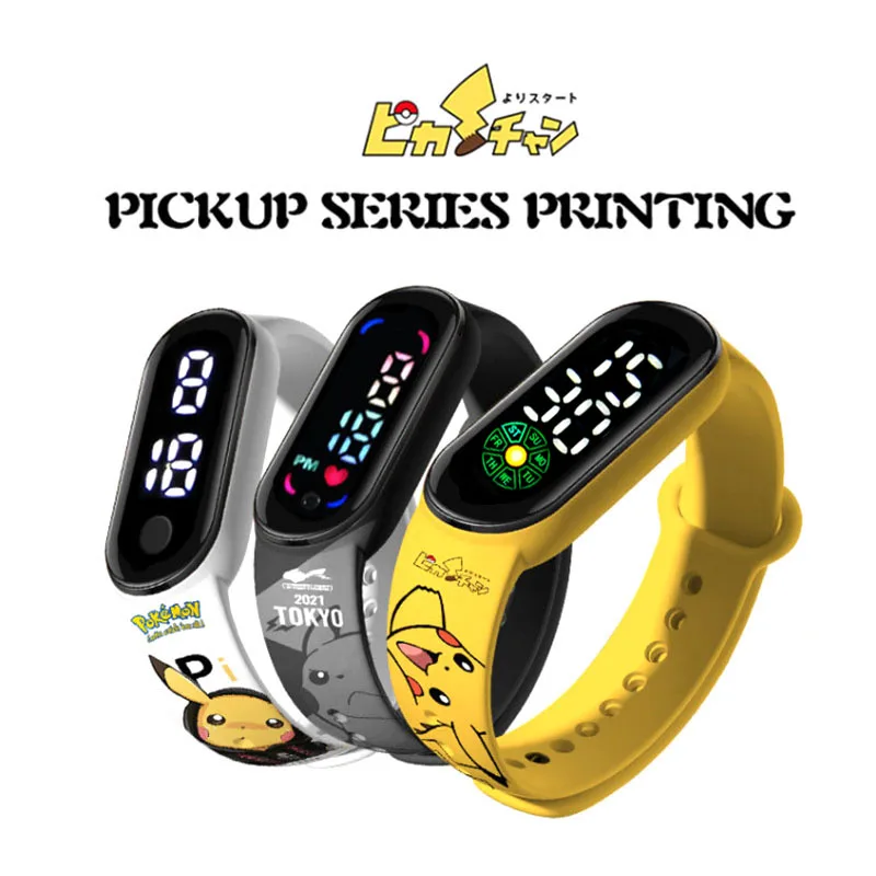 

New Pokemon Electronic Watch Anime Figures Pikachu Cartoon Digital Waterproof LED Clock Kawaii Sport Wristband Bracelet Kid Gift