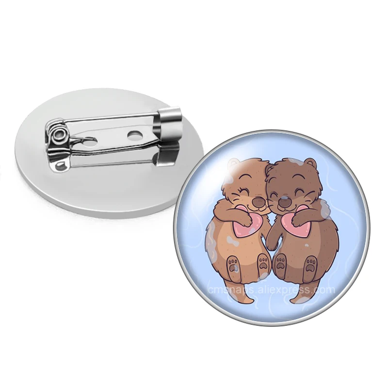 Брошь с кабошоном и надписью Love otter couple милая мультяшная брошь на булавке из