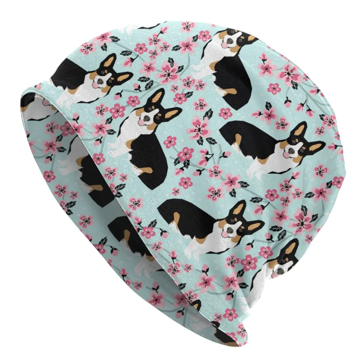 

Corgi Cherry Blossom Floral Dog Bonnet Hats Knitted Hat Casual Ski Animal Skullies Beanies Hat Unisex Warm Dual-use Cap
