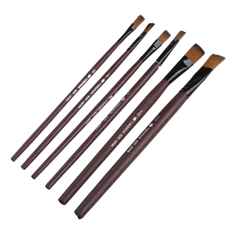

New Art Artist Supplies Set of 6 Brown Nylon Paint Brushes