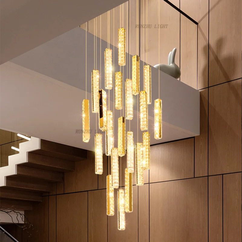 

Chandelier Led Art Pendant Lamp Light Villa stair Rotating Crystal Duplex Hall Luxury Stair Recommended By Fashion Designer