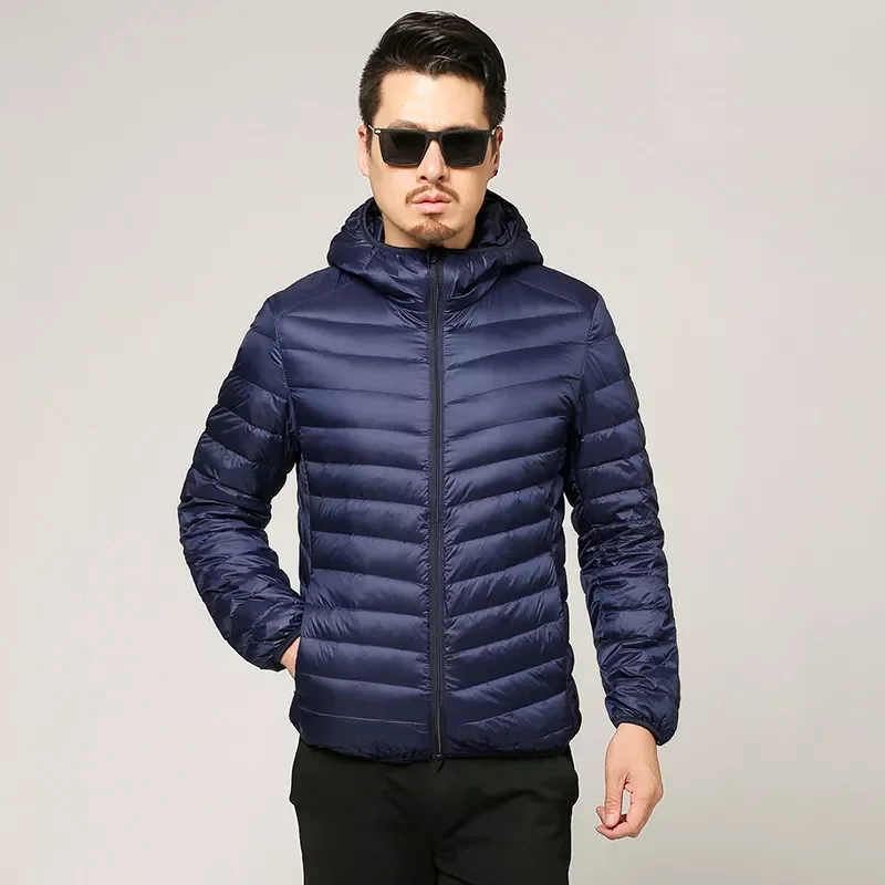 2022New White Duck Down Hooded Down Jacket Fashion Casual Winter Portable Thin and Light Warm Coat Male Brand Clothes 7 Colors