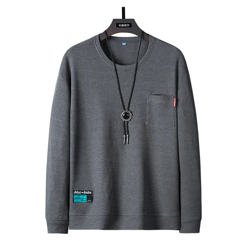 2022 spring and autumn new trend waffle men's sweater large size loose round neck men's coat long-sleeved bottoming shirt S-7XL