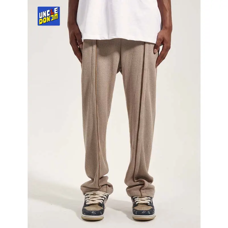 

Waffle Drawstring Men VIBE Style Straight Casual Trousers Harajuku Sweatpants Streetwear Vintage Joggers Tactical Pants
