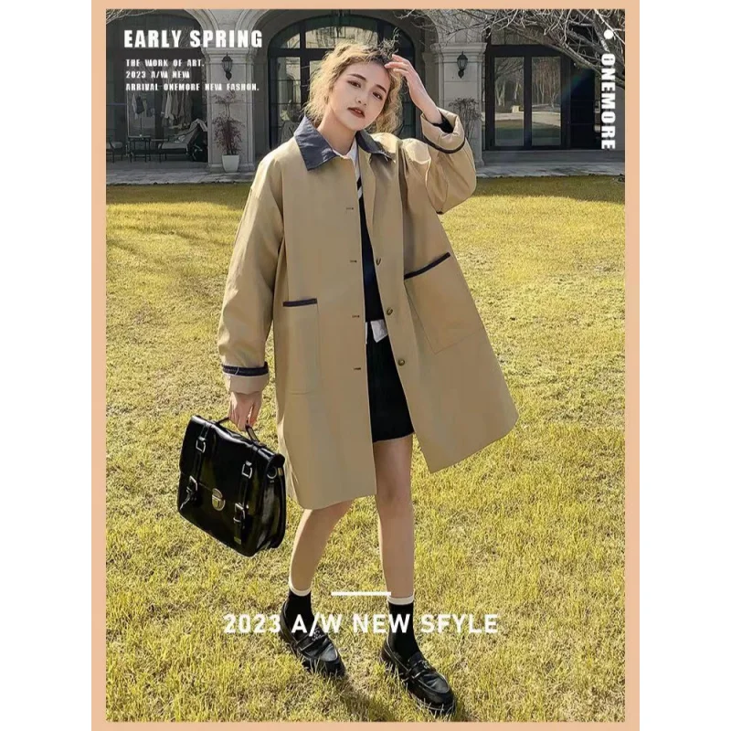 2024 Корейский стиль весенний новый воротник маленькое свободное простое пальто