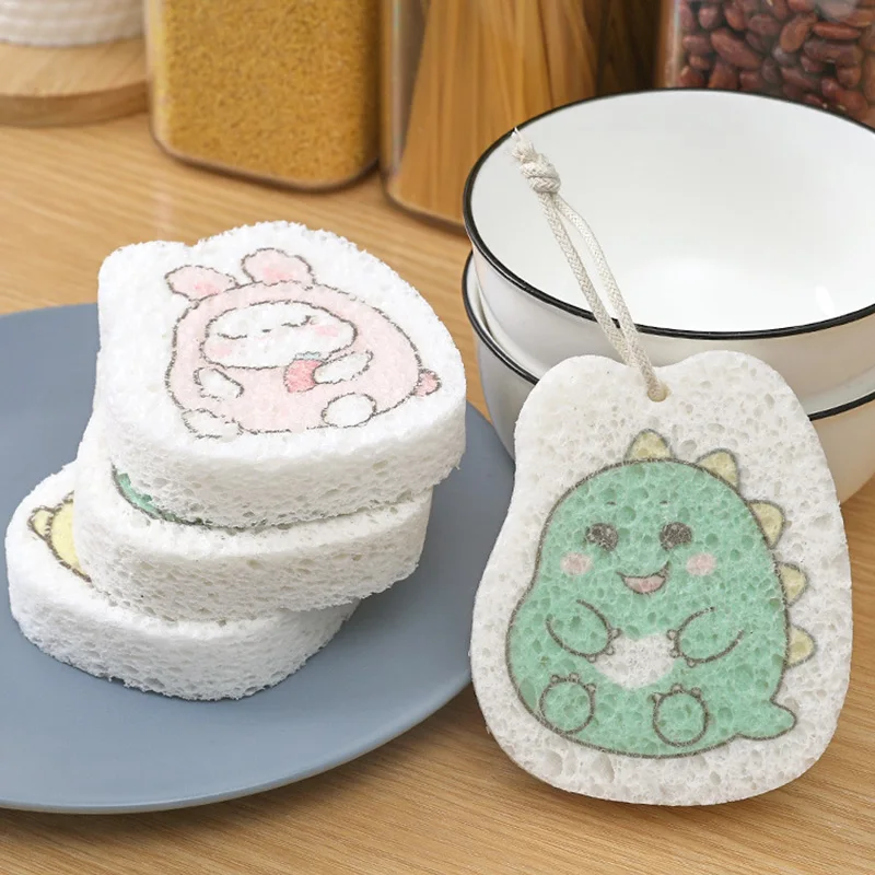 

Wood Pulp Sponge Brush Pot Bowl Wipe Bath Brush Dishwashing Sponge Absorbent Compressed Cartoon Cleaning Sponges For Kitchen