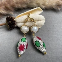 spring and summer red and green treasures with natural freshwater pearls girl medium and long earrings antique classical jewelry