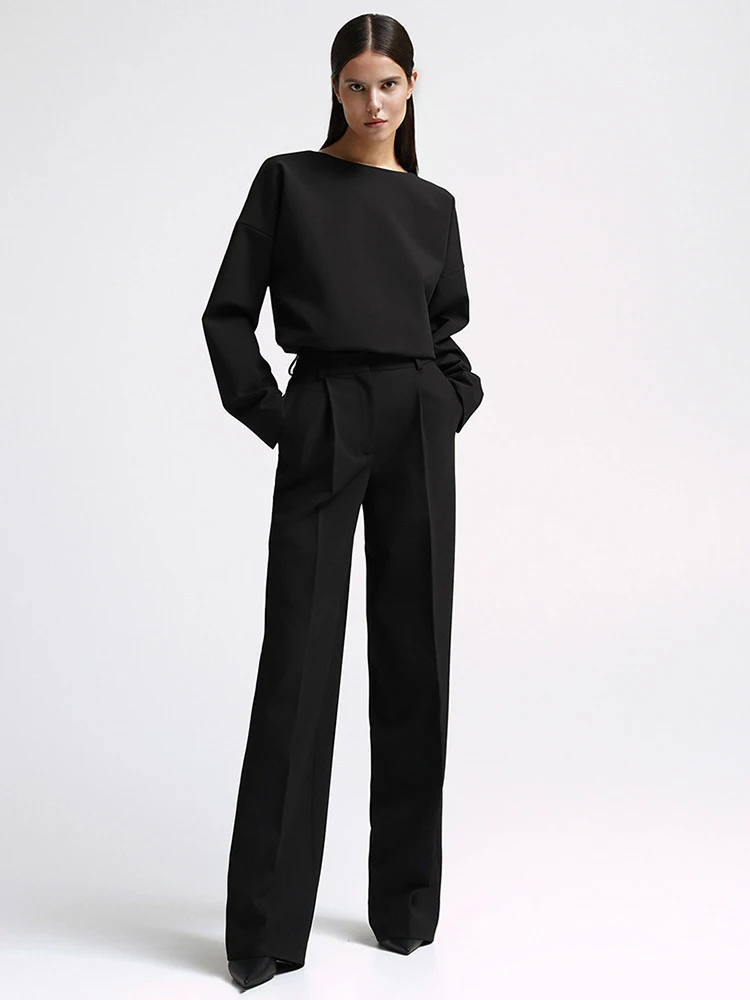 

Женский брючный костюм из двух предметов, повседневный однотонный топ с свободным блейзером и брюки, модный офисный костюм с широкими штанинами, осень 2022