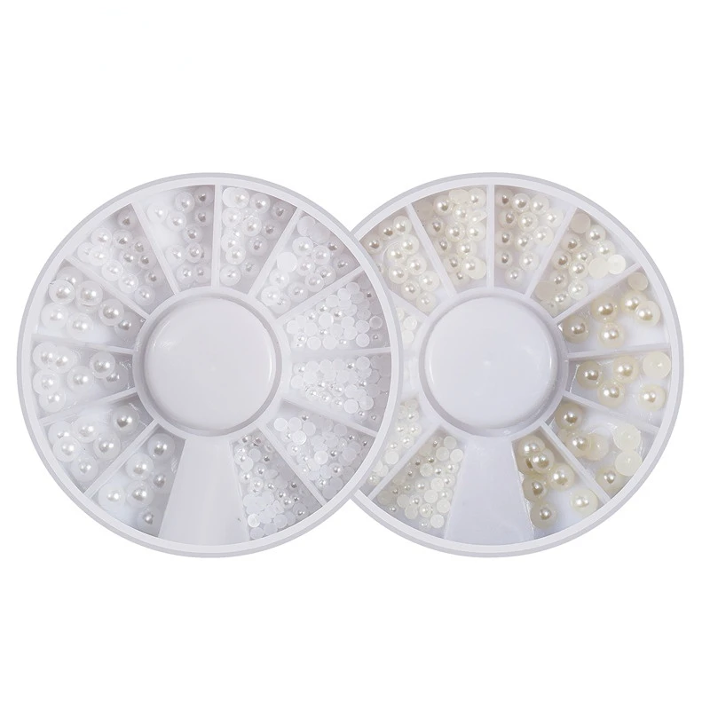 

1pcs Wholesale Nail Decorations Half Round Pearl Disc Beige Pearl 12 Grid Turntable Ornament