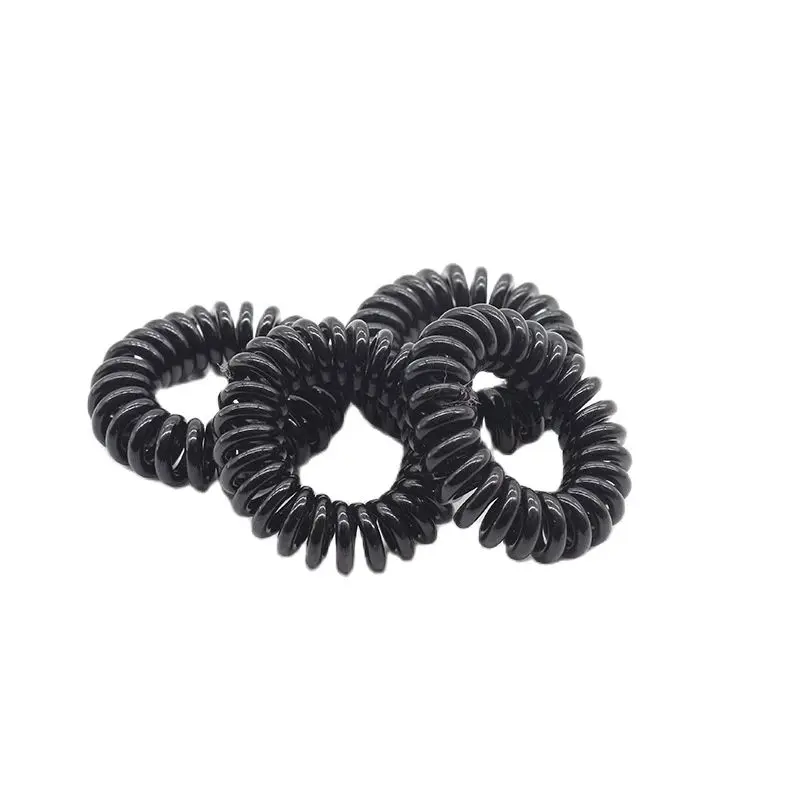 

Lot 100Pcs Size 3.5CM Black / Transparent Telephone Wire Elastic Hair Band For Girl Accessories Line Gum Rope Tie