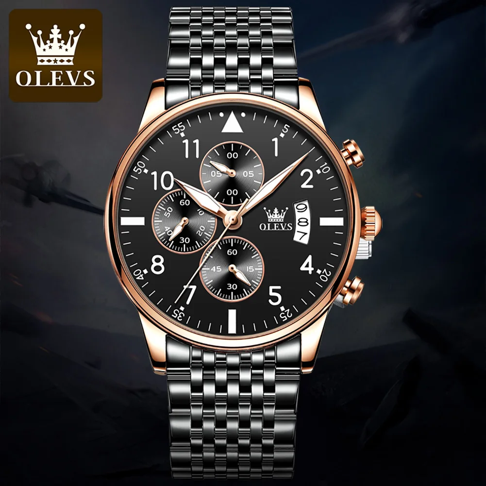 

OLEVS Mens Watches Top Brand Luxury Full Steel Waterproof Sport Quartz Watch Men with Chronograph Date Luminous Hands Wristwatch