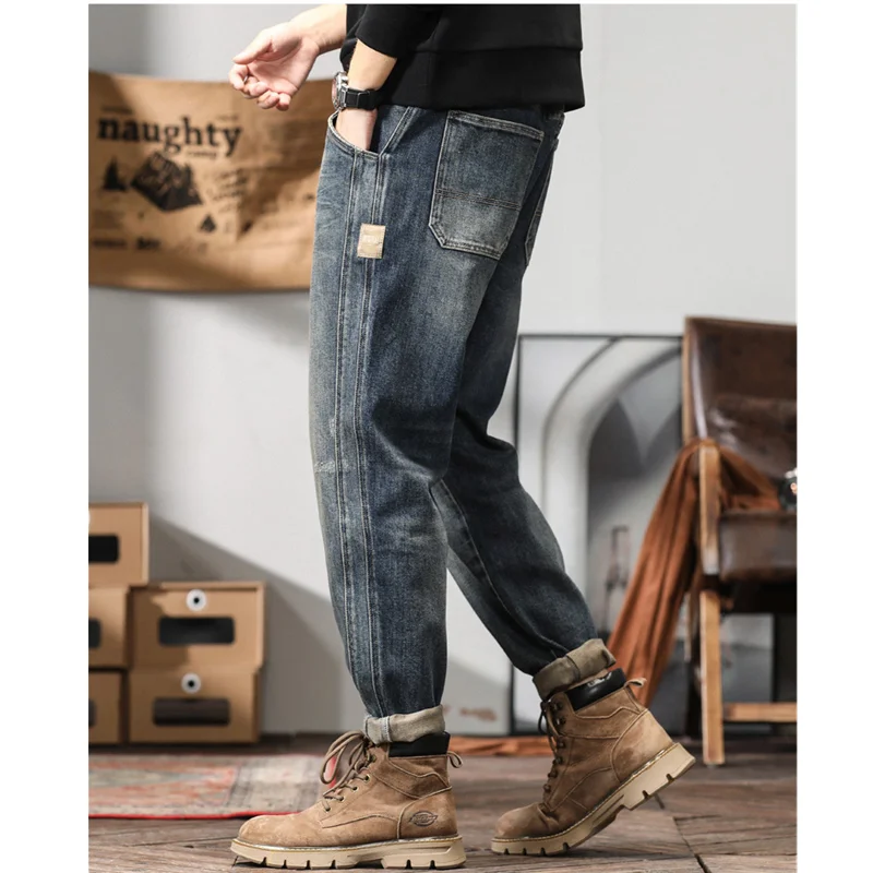 Streetwear Men American Vintage Loose Blue Jeans 2022 Autumn and Winter New Pattern Fashion Straight Cylinder Trousers Female