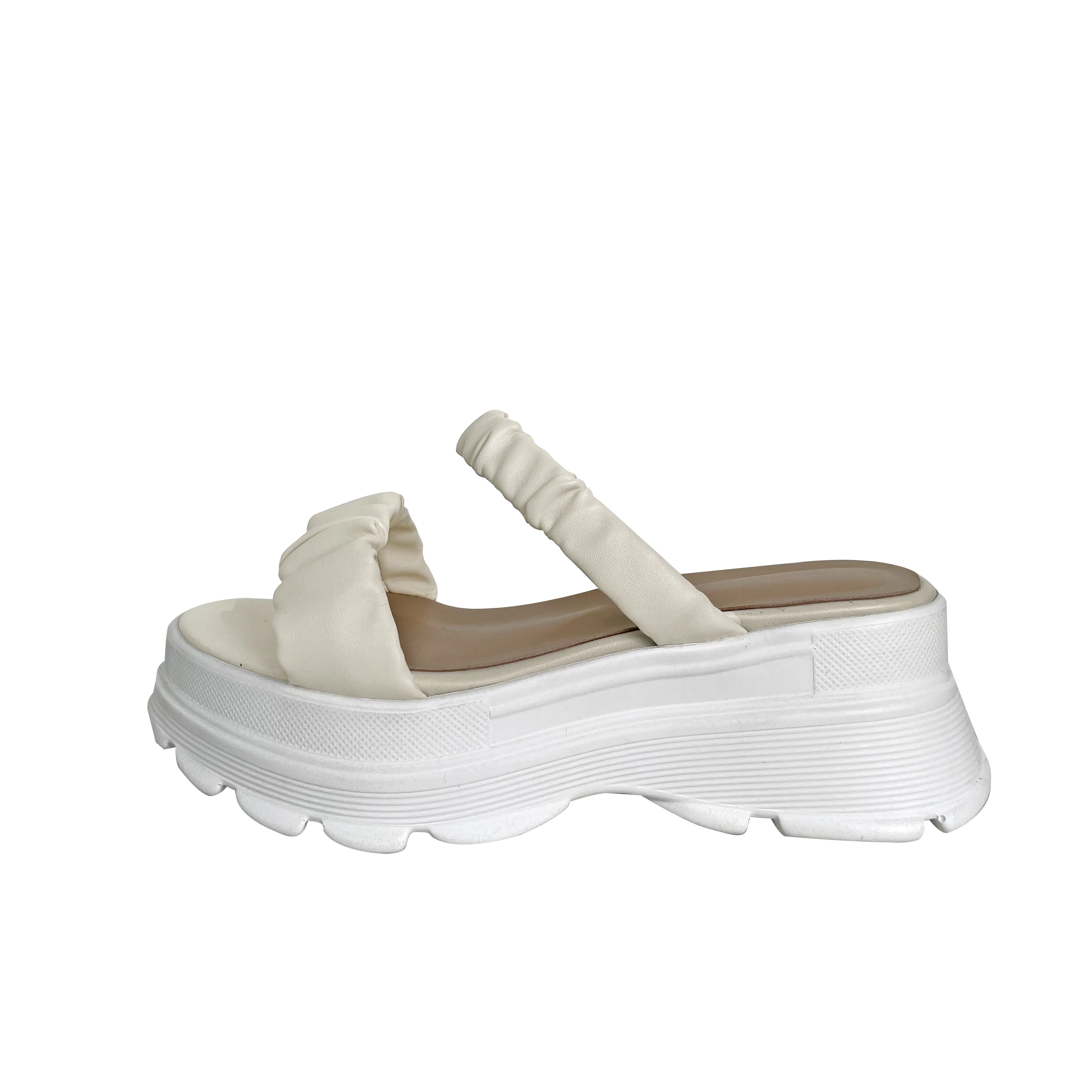 

Summer Cool Women's Shoes 7CM Thick Bottom Non-slip Round Toe Concise Sandals Pleated Design Leisure Vacation Women's Slippers