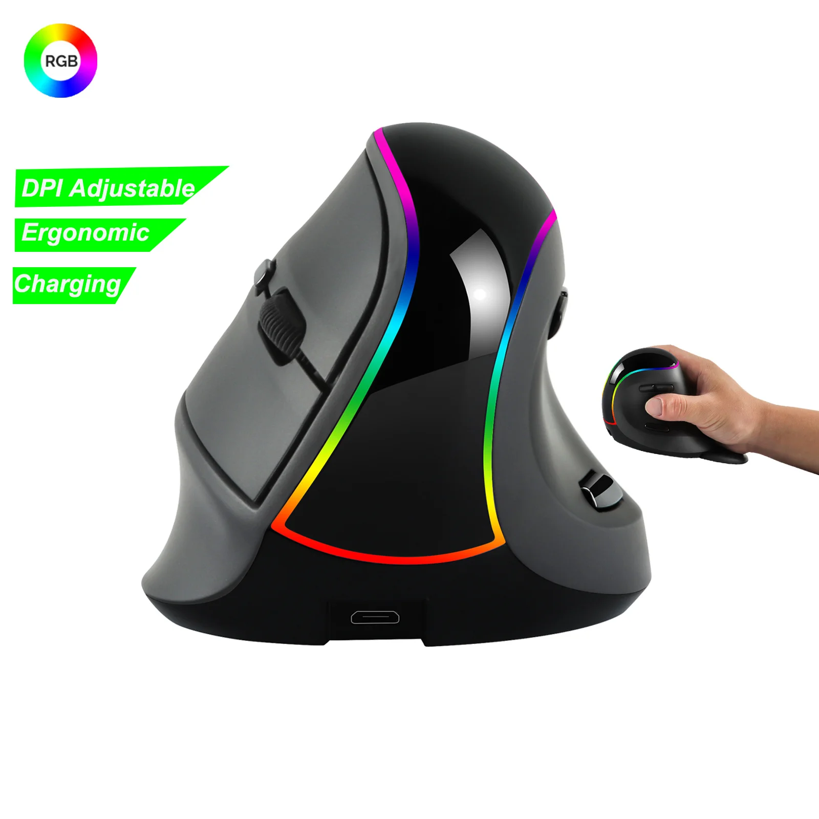 

Ergonomic Vertical Wireless Mouse RGB Rechargeable Computer Mice 2400DPI USB Optical Mause LED Backlit Gaming Mouse Mause For PC
