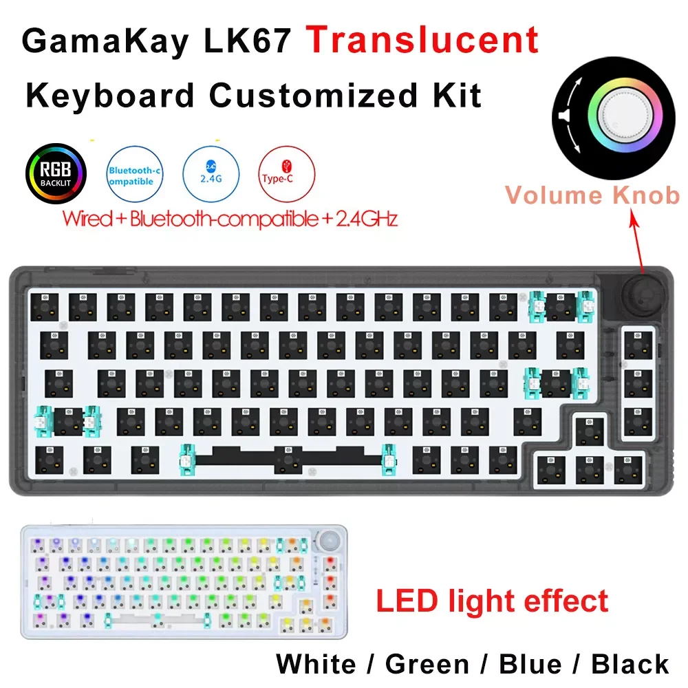 

GamaKay LK67 Translucent Keyboard Customized Kit 67 Keys RGB Hot Swappable Bluetooth-compatible Wireless PCB Keyboard Kit