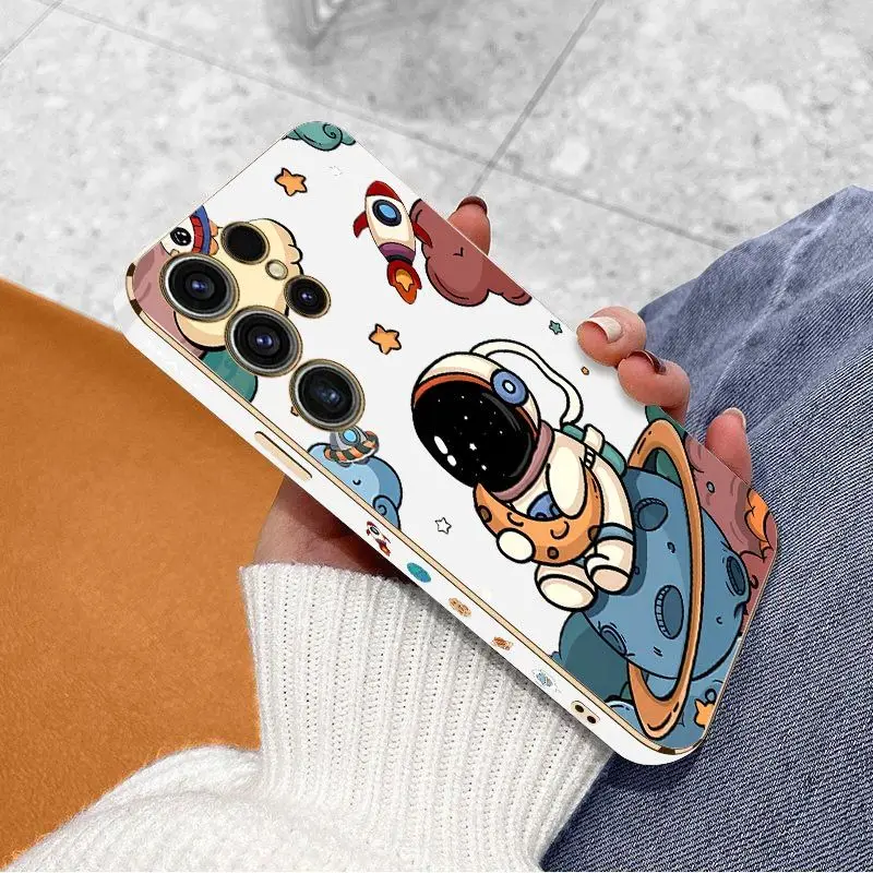 Moon Astronauts Luxury Plating Phone Case For Samsung Galaxy S23 S22 S21 S10 S9 S8 Plus Note 20 ultra 10 Plus Cover
