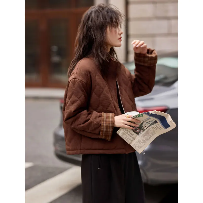 Su Xingdi Paradise Winter Loose Fashion Stand Collar Cotton-Padded Coat Slimming Top Korean Sle Short Rhombus Plaid Cotton-... |