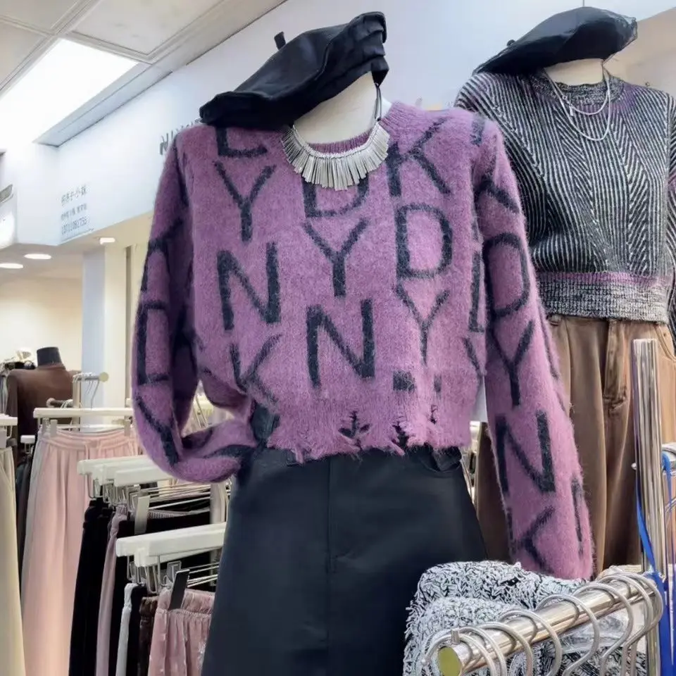Корейский свитер с круглым вырезом и буквами осенние модные свободные пуловеры