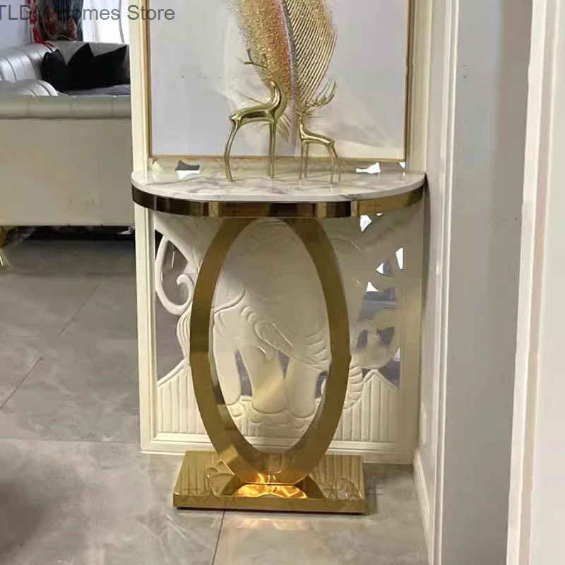 Консоль дизайнерская металлическая для гостиной роскошный угловой столик в