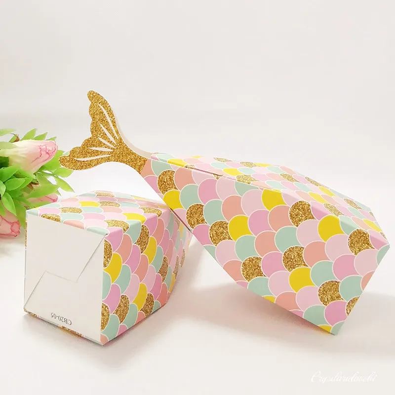 Bags Teal Mermaid Candy Box For Baby Shower Wedding Kids Birthday Party Decor Gift Favor Box