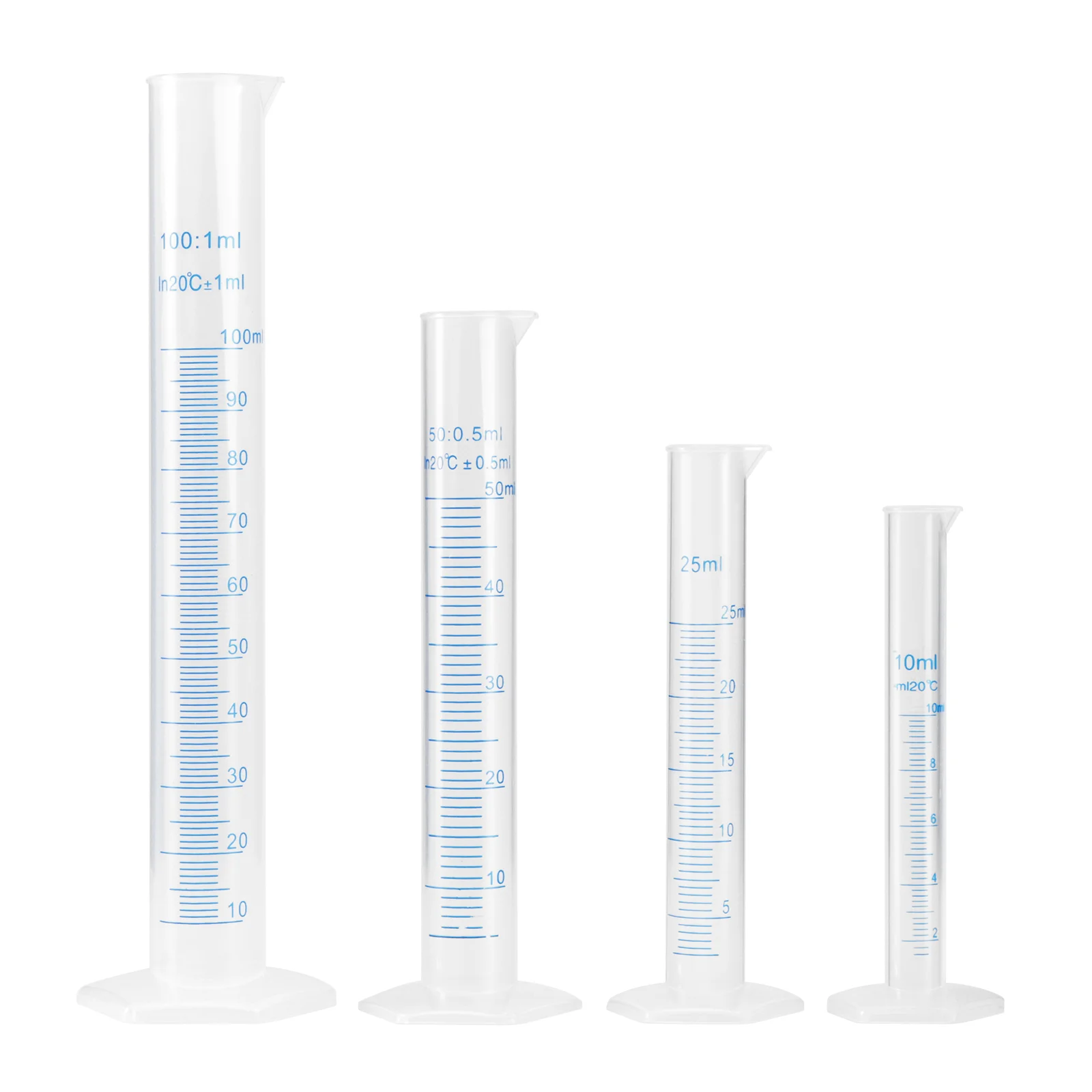 

Graduated Cylinder 10ml 25ml 50ml 100ml 4pcs Transparent Scientific Measuring Cylinder Laboratory Test Tub