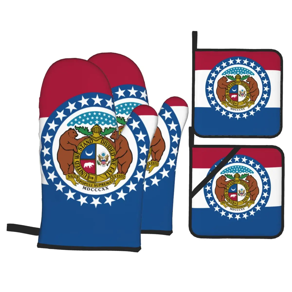 

4pcs Oven Mitts Polyester Baking Insulation Gloves Flag Of Missouri Microwave Heat Resistant Kitchen Gloves Oven Potholder Pad