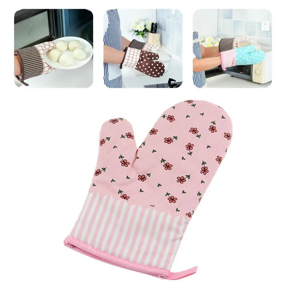 Durable Baking Glove Nice-looking Anti-scalding Comfortable Wear Oven Mitt Oven Glove Oven Glove 1Pc plaid oven glove